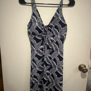 TOMMY BAHAMA Navy and White Leaf Print Dress